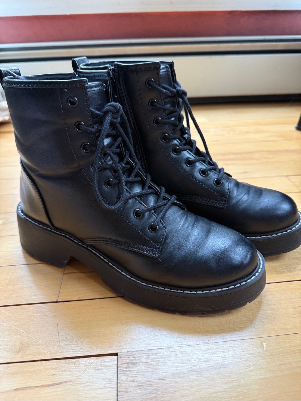 Madden Girl Black Lace-Up Platform Combat Boots - Women